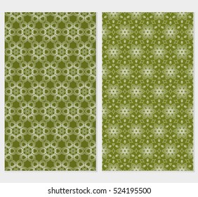 set of flower pattern. Seamless. Arabesque. vector illustration. green, olive color. for invitation, background, wallpaper