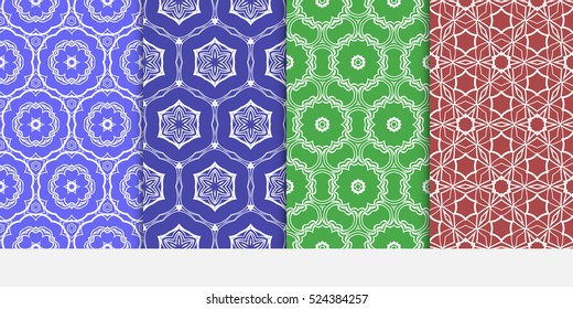 set of flower pattern. Seamless. Arabesque. vector illustration. blue, red, green color. for invitation, background, wallpaper.