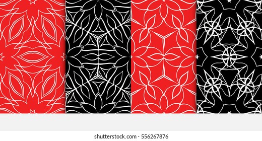 set of flower pattern. Seamless. Arabesque. vector illustration. red, black color. for invitation, background, wallpaper