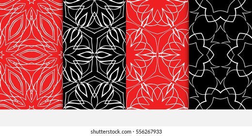 set of flower pattern. Seamless. Arabesque. vector illustration. red, black color. for invitation, background, wallpaper