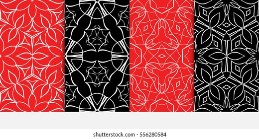 set of flower pattern. Seamless. Arabesque. vector illustration. red, black color. for invitation, background, wallpaper