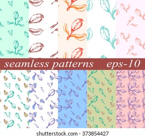 Set of flower patterns with tulips. Vector illustration.