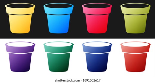 Set Flower pot icon isolated on black and white background. Vector.