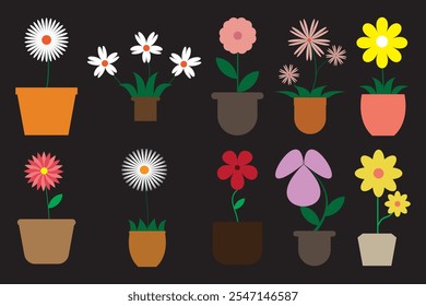 Conjunto de Ilustración vectorial de icono de maceta de flores.