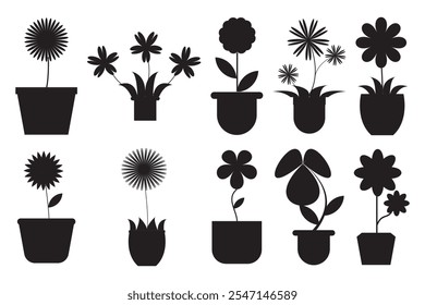 conjunto de ícone de vetor de vetor de vaso de flor ilustração.