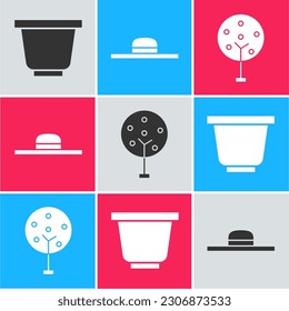 Indique la barra de flores, el sombrero de trabajo y el icono del árbol. Vector