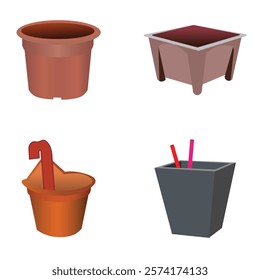 Set of flower pots isolated on white background