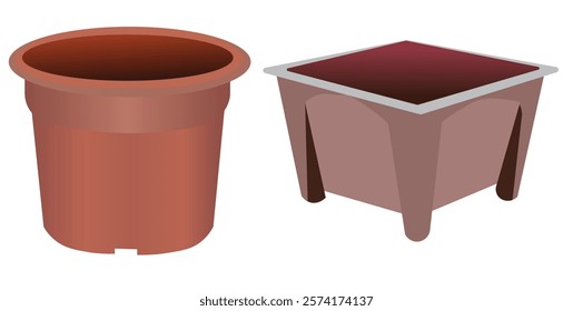 Set of flower pots isolated on white background