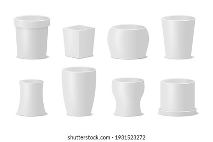 Set of flower pots. Realistic vector empty flower pot. White ceramic flower pots.