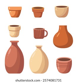 Set of flower pots, vases and flowerpots. Vector illustration.