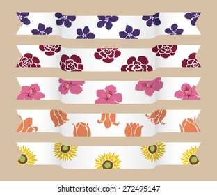 set of flower ribbons, labels, sticker, tape
