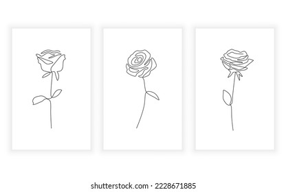 set of flower rose line art , continuous line. for logo design.