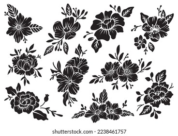 Set of flower silhouette design element