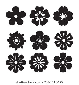 A set of flower, silhouette flowers pot for logo, black and white vector illustration for perfect branding.     