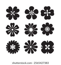 A set of flower, silhouette flowers pot for icon, black ,vector illustration for branding