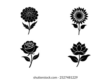 a set of flower silhouette vector design 