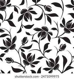 Set of flower silhouettes. Hand drawn floral design elements, icons, shapes. Wild and garden flowers, leaves black and white outline illustrations isolated on white background. two color flowers 