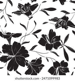 Set of flower silhouettes. Hand drawn floral design elements, icons, shapes. Wild and garden flowers, leaves black and white outline illustrations isolated on white background. two color flowers 