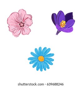 set of flower in sketch style, vector illustration