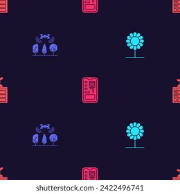 Set Flower, Smart farm with drone, control farming system and technology on seamless pattern. Vector