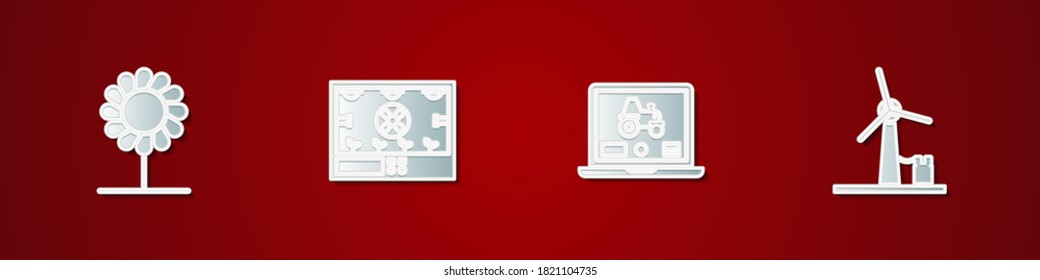 Set Flower, tecnología de cultivo inteligente, aplicación para portátiles para iconos inteligentes y eólicos. Vector.