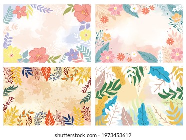 Set flower Spring background with beautiful. flower background for design. Colorful background with tropical plants. Place for your text.