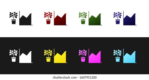 Set Flower statistics icon isolated on black and white background.  Vector Illustration