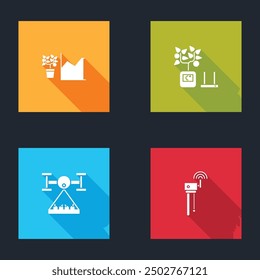 Set Flower statistics, Smart farming technology, with drone and Router and wi-fi signal icon. Vector