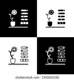 Set Flower status icon isolated on black and white background.  Vector Illustration