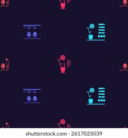 Set Flower status, Smart farm with bulb and plant, farming technology and Standalone sensor on seamless pattern. Vector