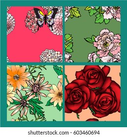 Set flower Textured Natural Seamless Patterns Backgrounds.