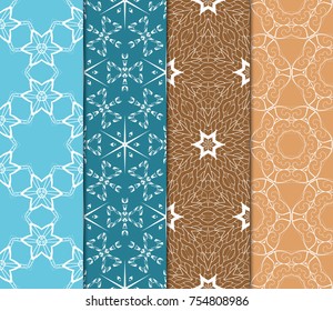 Set of Flower tiled seamless pattern. Oriental decorative motif. Abstract geometric Background. Vector illustration.