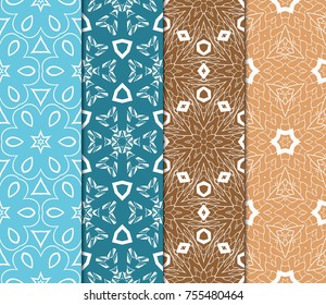 Set of Flower tiled seamless pattern. Oriental decorative motif. Abstract geometric Background. Vector illustration.