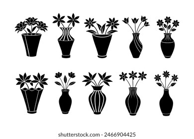 Set of flower tub silhouette