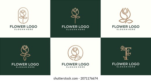 set of Flower tulip abstract Logo design vector template Linear style.