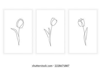 set of flower tulip line art , continuous line. for logo design.