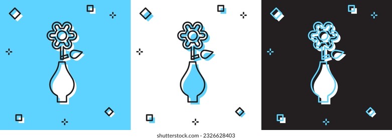 Set Flower in vase icon isolated on blue and white, black background.  Vector