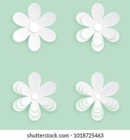 Set of flower vector icon, Element of floral paper cut. Paper cut of flower shape. Icon of valentine day, gift, ornament, love and spring symbol. Illustration of white floral.