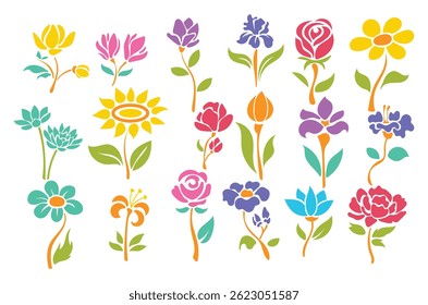 Set of flower vector illustration, floral decoration