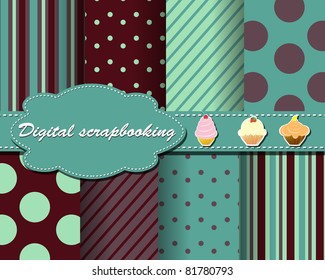 set of flower vector paper for scrapbook with cake