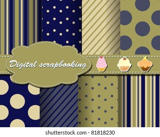 set of flower vector paper for scrapbook with cake