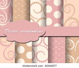 set of flower vector paper for scrapbook with cake