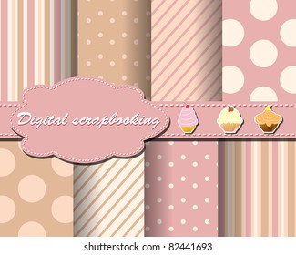 set of flower vector paper for scrapbook with cake