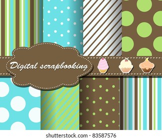 set of flower vector paper for scrapbook with cake