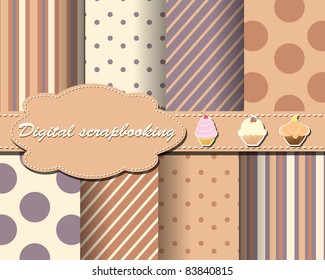 set of flower vector paper for scrapbook with cake