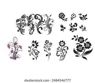 CONJUNTO DE VECTORES DE FLORES AISLADOS CON FONDO BLANCO 