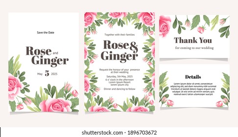 
Set of  flower wedding invitation card template