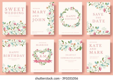 Set of flower wedding ornament concept. Art traditional, magazine, book, poster, abstract, element. Vector layout decorative ethnic greeting card or invitation design background