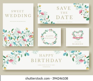 Set of flower wedding ornament concept. Art traditional, magazine, book, poster, abstract, element. Vector layout decorative ethnic greeting card or invitation design background