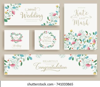 Set of flower wedding ornament concept. Art traditional, magazine, book, poster, abstract, element. Vector layout decorative ethnic greeting card or invitation design background Set of flower wedding ornament concept. Art traditional, magazine, book, poster, abstract, element. Vector layout decorative ethnic greeting card or invitation design background